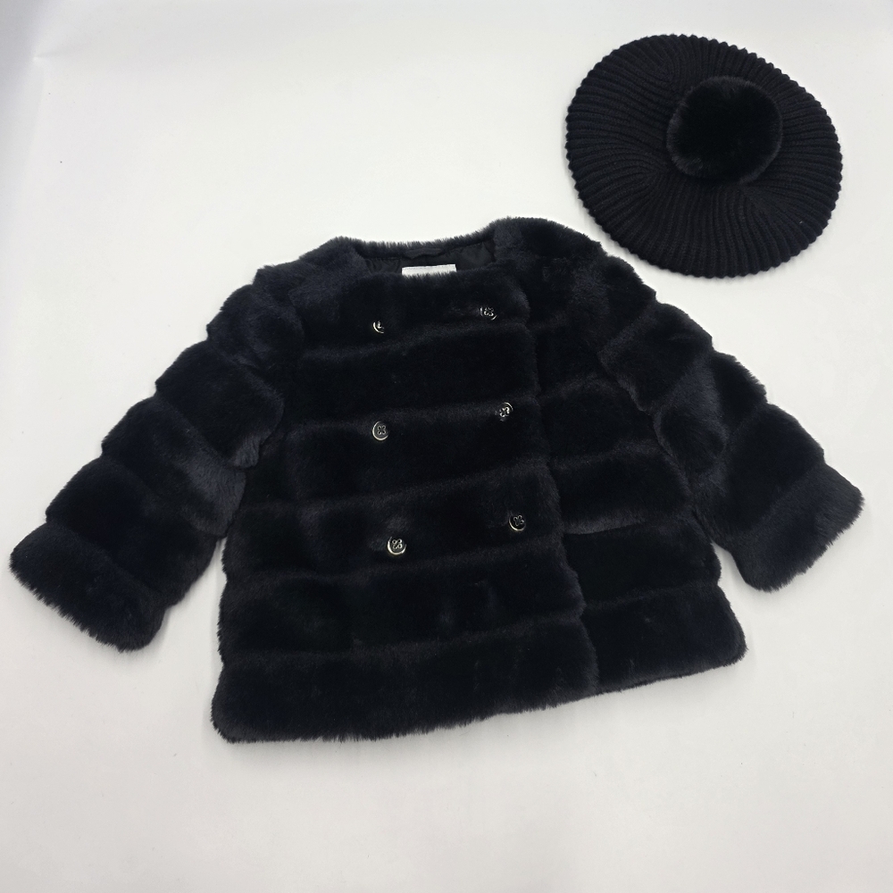 Janie and Jack baby girl black faux fur coat size 6-12 months